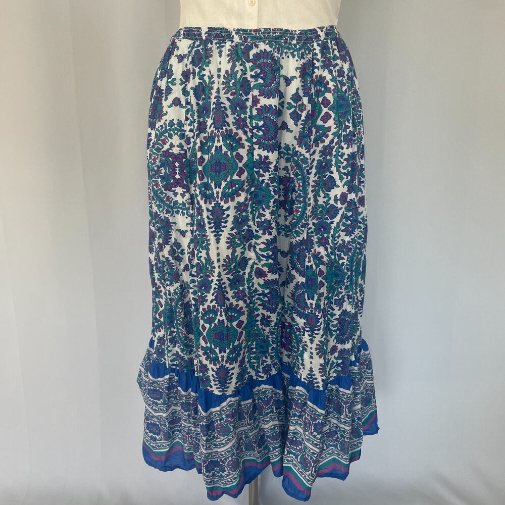 Lane Bryant Midi Skirt Plus Size 18 / 20 Blue Purple Paisley Boho Tiered Whimsi